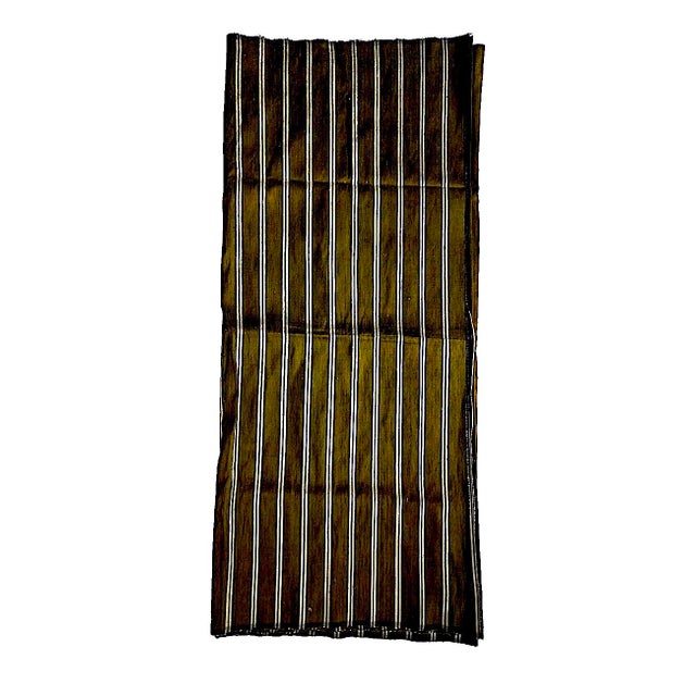 Offered is 4 yards of thick 2 ply Thai Silk in a deep Olive green with a bright Navy Blue and Gold Club Stripe detail....