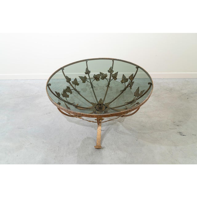 Metal Round Side or Coffee Table in Gilt Iron and Glass, Spain, 1950s For Sale - Image 7 of 8