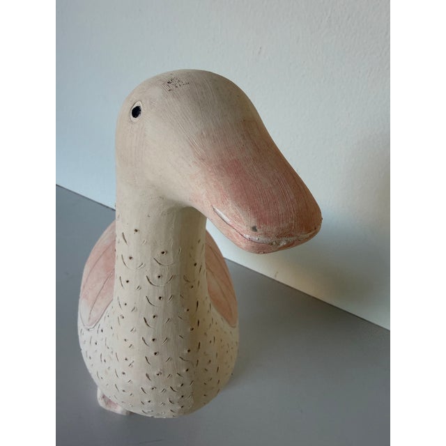 Vintage Handcrafted Ceramic Duck Sculpture in Soft Pink & Cream For Sale - Image 9 of 12