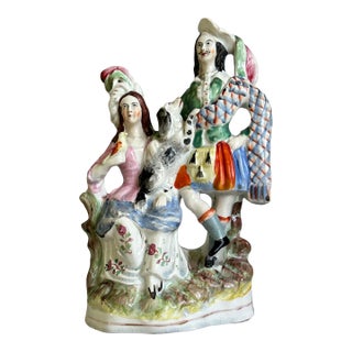 Antique Staffordshire Highlander Figure Group With Dog & Bird, c.1840s For Sale