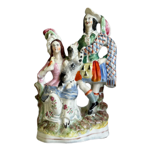 Antique Staffordshire Highlander Figure Group With Dog & Bird, c.1840s