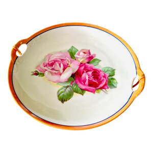 Vintage Serving Dish Plate by Pk Unity “Made in Germany” Pink Rose Orange Trim Wall Hanging