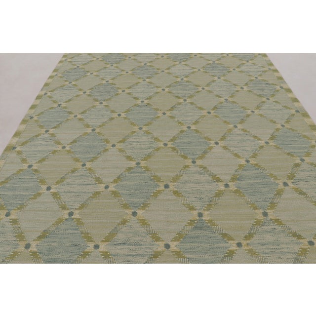 Contemporary Rug & Kilim’s Scandinavian-Inspired Rug in Sage and Blue With Diamond Lattice For Sale - Image 3 of 9