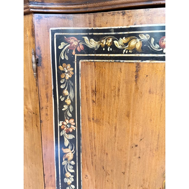 Brown Vintage Italian Hand-Painted Floral Console Cabinet With Serpentine Front For Sale - Image 8 of 10