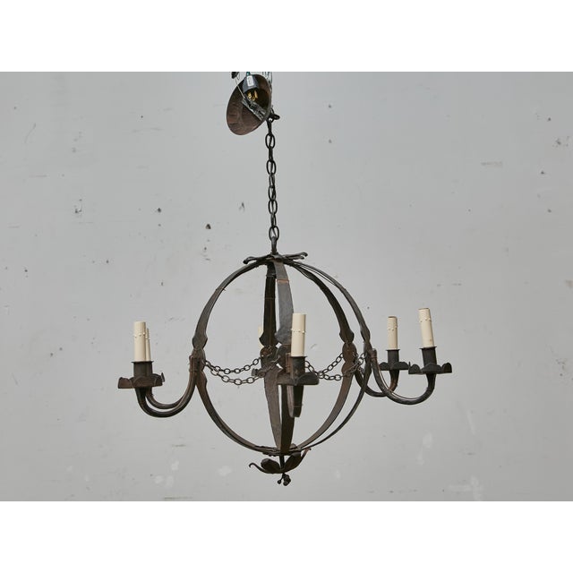 Metal French Wrought Iron Globe Chandelier with Six Scrolling Arms, Circa 1900 For Sale - Image 7 of 11