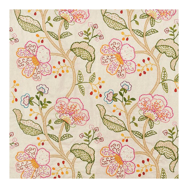 Schumacher Full Bloom Embroidery Fabric in Multi For Sale