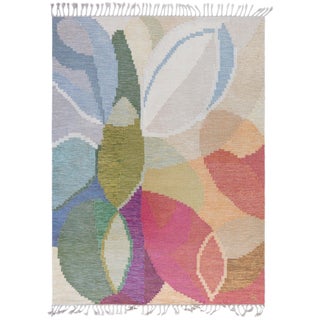 Mid-Century Scandinavian Abstract Lavender Flatweave Rug By Ingegerd Silow For Sale
