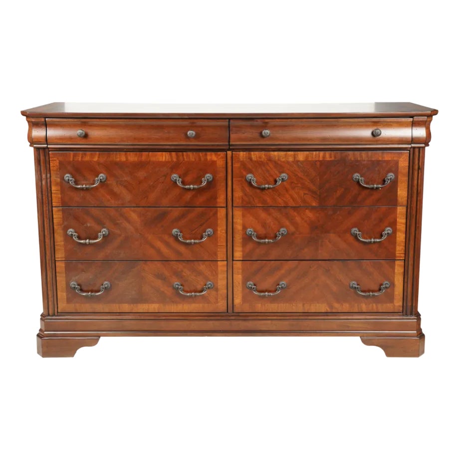 Traditional English Inlay 8 Drawer Contemporary Dresser | Chairish