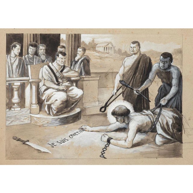 Christian Prisoner - Original Tempera on Cardboard - 20th Century 20th Century For Sale - Image 3 of 3