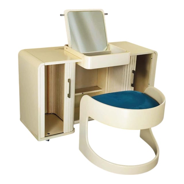 Space Age White Dressing Table and Chair, 1960s, Set of 2 For Sale