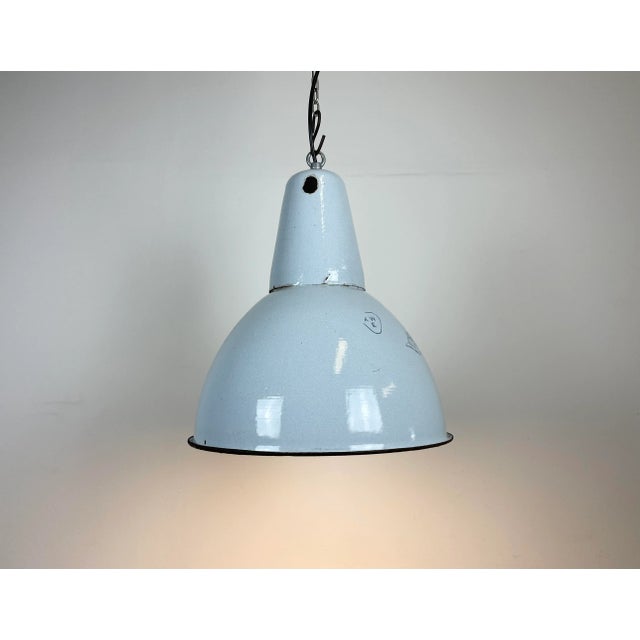 Gray Industrial Grey Enamel Pendant Lamp from Polam, 1960s For Sale - Image 8 of 13