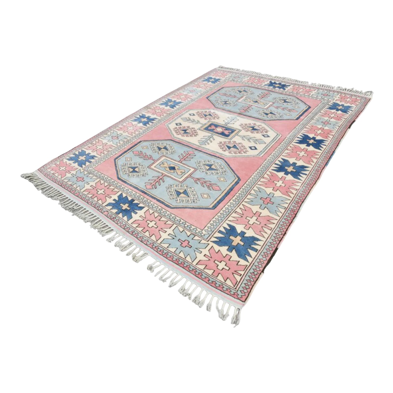 1960s Pink Pastel Color Turkish Modern Floor Large Rug | Chairish