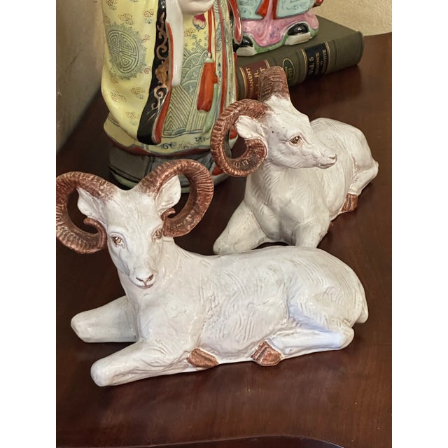 Mid 20th Century Italian Glazed Terra Cotta Rams- a Pair For Sale - Image 9 of 10