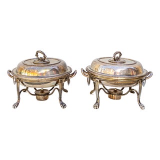 Silver-Plated Metal Chafing Dishes from Lambert London, 1920s, Set of 2 For Sale