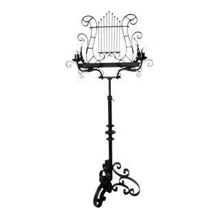 1800's Iron Adjustable Music Stand With Candle Holders For Sale