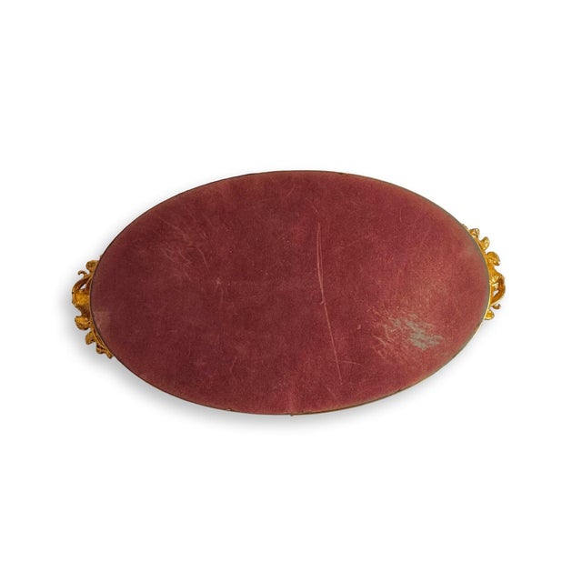 Vintage French Oval Mirrored Vanity Tray With Gold Roses, Circa 1950s For Sale - Image 4 of 9