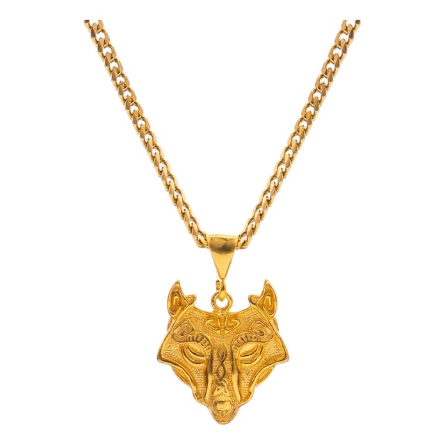 Golden Wolf Spirit Men’s Necklace For Sale