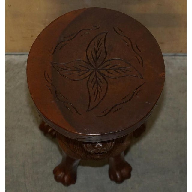 Set of Vintage Hand Carved Male Lion Stools with Ornate Decoration For Sale - Image 10 of 18
