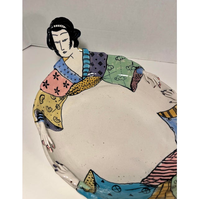 Contemporary Set of 3 Vintage 1979-80 Flyn Studio Art Pottery Japan Inspired Plates, Signed For Sale - Image 3 of 18