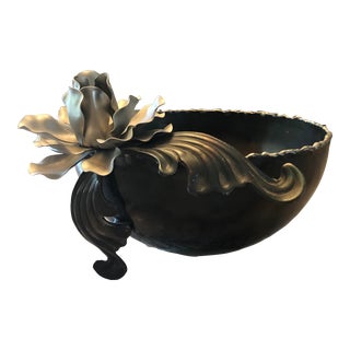 1980s L. Evans Handmade Recycled Steel Metal Art Decorative Bowl With Flower For Sale