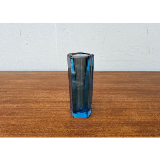 Vintage Blue Art Glass Block Vase, 1970s For Sale - Image 11 of 18