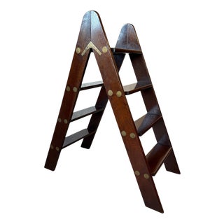 Folding Step Ladder in Mahogany & Brass For Sale