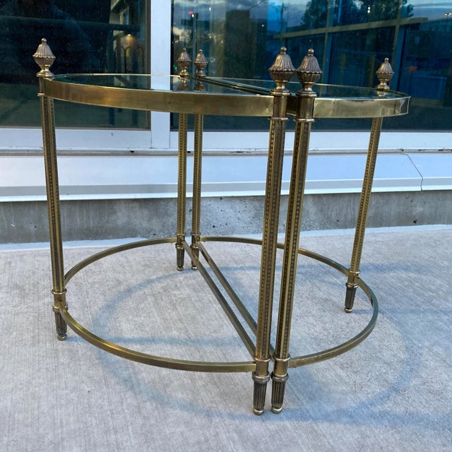 Mid-Century Modern Fine Pair of French Jansen Style Demi-Lune End Tables in Maison Baguès For Sale - Image 3 of 13