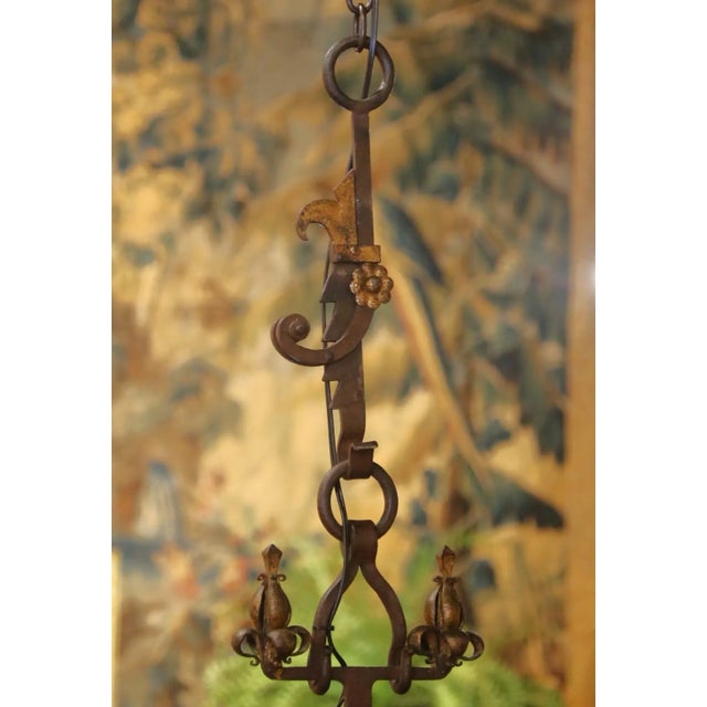 19th Century French Gothic Wrought Iron Eight-Light Chandelier With Gilt Accents For Sale In Dallas - Image 6 of 11