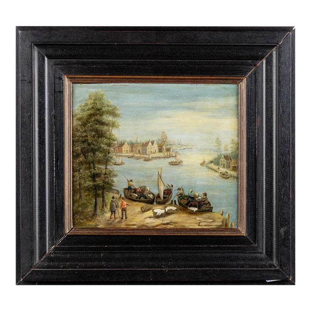 Antique Dutch Painting of a Harbor View Inspired by the Manner of Jan Brueghel or Joseph Van Bredael For Sale