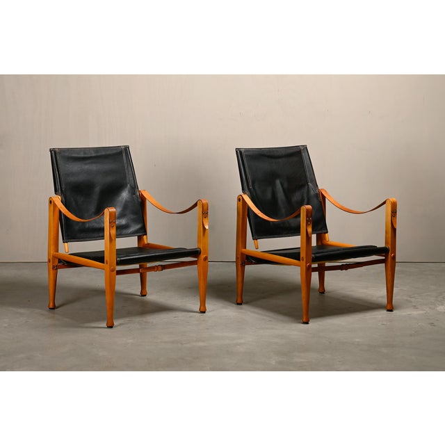 Set of Safari Chairs in Black Leather and Ash by Kaare Klint for Rud Rasmussen For Sale - Image 5 of 18