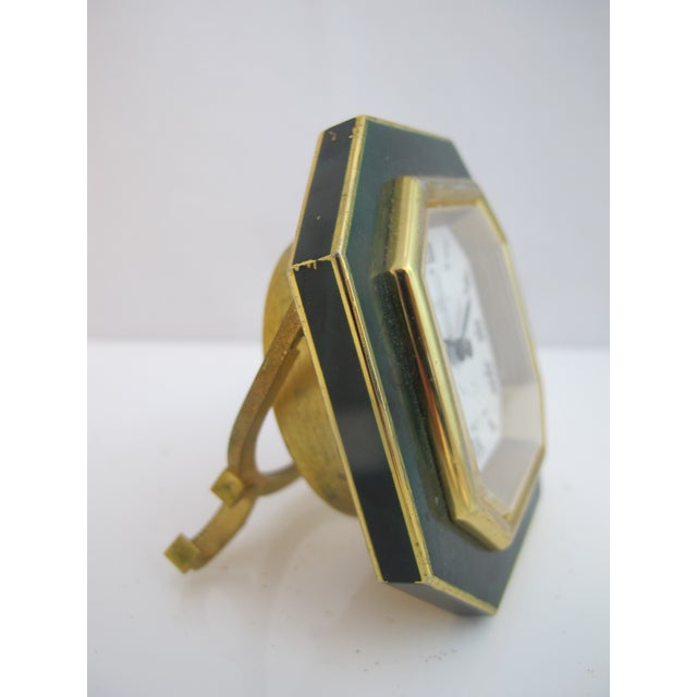 Cartier Paris Gold Plated Green Enamel Octagonal Travel Alarm Desk Clock For Sale - Image 12 of 14