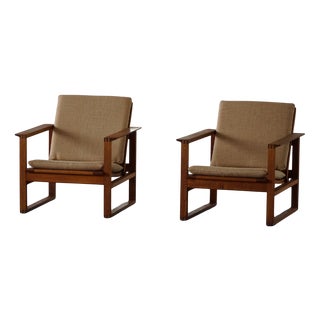 BM2256 Lounge Chairs in Oak & Hessian attributed to Børge Mogensen for Fredericia, Denmark, 1960s, Set of 2 For Sale