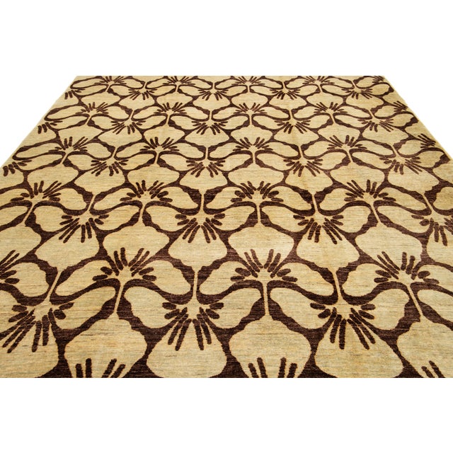 Textile Handmade Paki Peshawar Wool Rug With Allover Design in Brown For Sale - Image 7 of 10