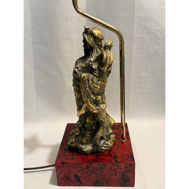 Vintage Tony Duquette Style Bespoke Parcel Gilt Guan Yu Table Lamp by Turtle & Crane -Newly Painted For Sale - Image 11 of 16