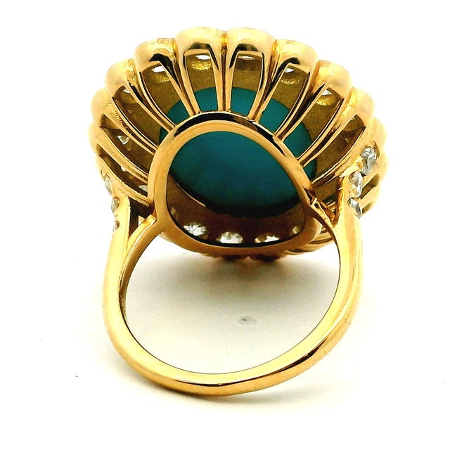 1900 - 1909 Antique 18k Gold Turquoise & Diamond Halo Ring, Size 6.75 For Sale - Image 5 of 10