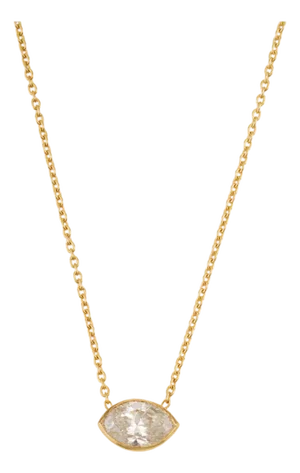 Handcrafted Marquise-Cut Diamond Solitaire Pendant Necklace in 14k Yellow Gold