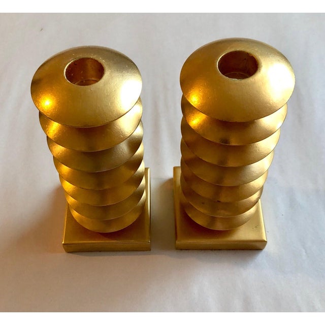 French Gilt Gold Sculpture Sputnik Space Age Post Modern Pair Candlesticks, c.1980s-1990s For Sale In Miami - Image 6 of 9