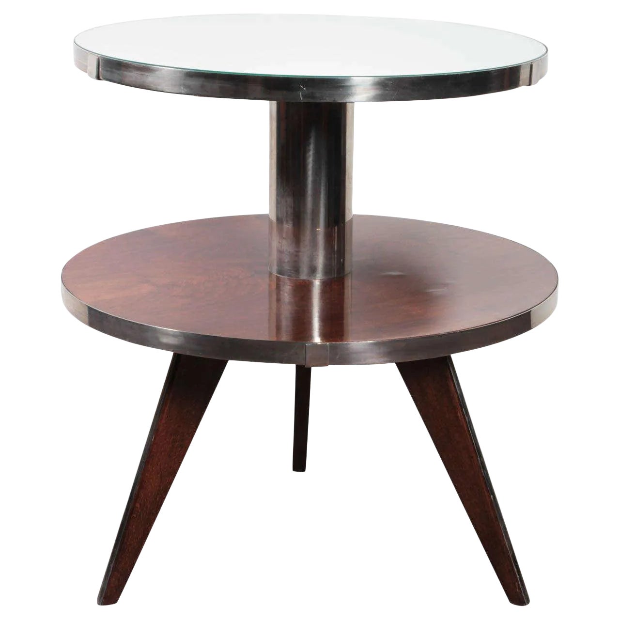 French Modern Occasional Table in Wood, Mirror, Nickeled Bronze | Chairish