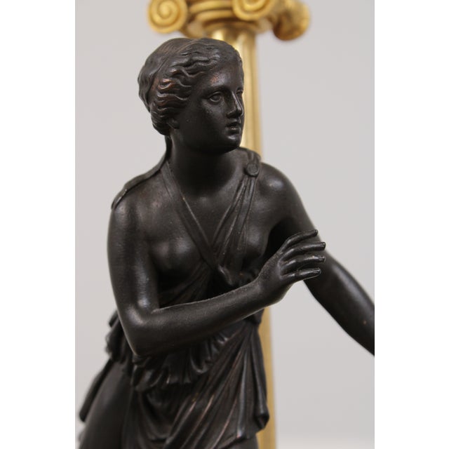Antique French Empire Figural Bronze & Marble Figural Lamps - a Pair For Sale - Image 17 of 18