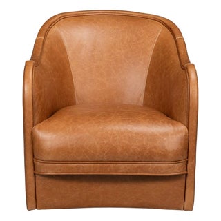 Barrel-Back Swivel Lounge Chair, Chestnut Brown Leather For Sale