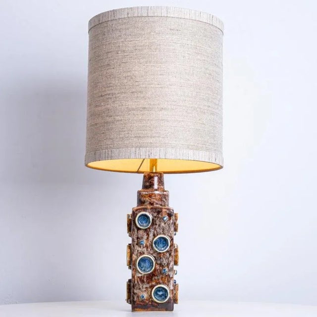 1960s Blue and Brown Lamps from Soholm with Silk Lampshades by René Houben, 1960s, Set of 2 For Sale - Image 5 of 16