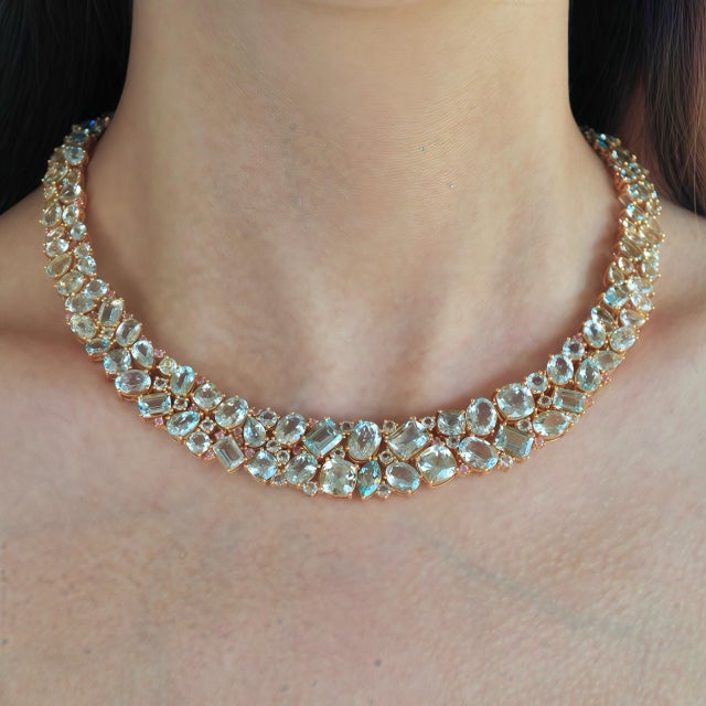 14K Gold Natural Aquamarine｜Sky Blue｜Eye Clean Aquamarine CTW: 50.0 Natural Topaz｜Sky Blue｜Eye Clean Topaz CTW: 38.0...