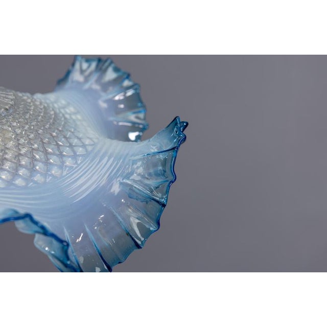 1930s French Art Deco Blue and White Opalescent Ruffled Glass Ceiling Light, 1930s For Sale - Image 5 of 18