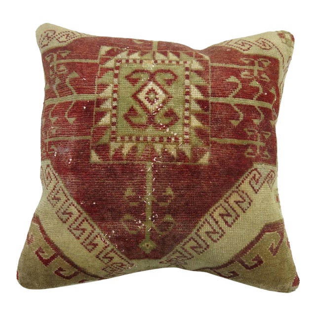 Late 20th Century Crimson and Brown Turkish Rug Pillow For Sale