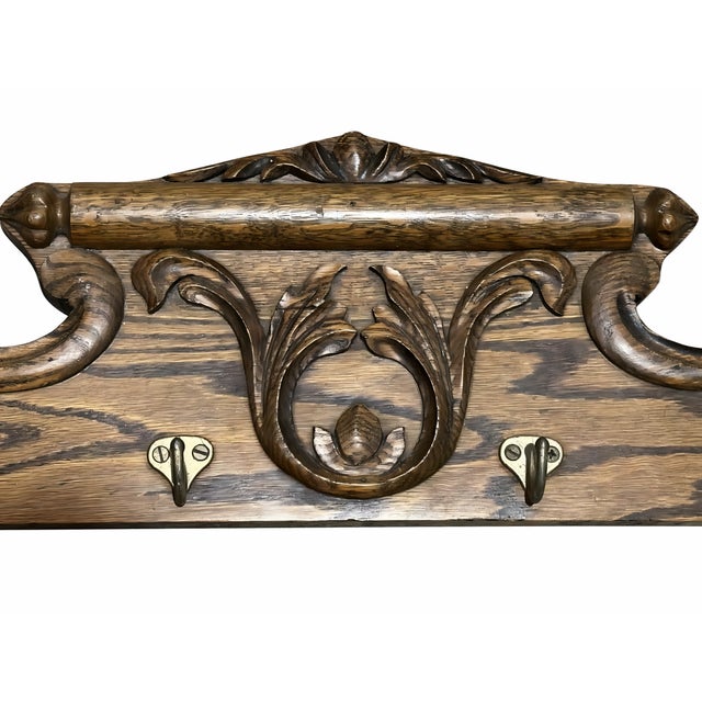 French Country Vintage French Country Style 4 Hooks Carved Wood Wall Coat Rack For Sale - Image 3 of 6