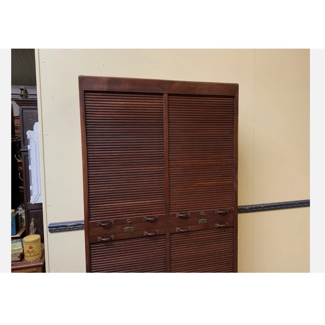Brown Antique Art Nouveau Roller Shutter Archive Cabinet, 1910 For Sale - Image 8 of 9