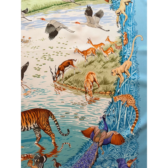 Cornflower Blue Hermès La Trêve De L’eau 2005 Silk Scarf Designed by Robert Dallet For Sale - Image 8 of 11