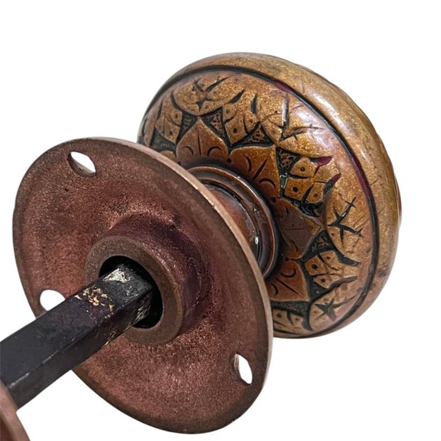 1870s Antique American Bronze Door Knobs W/Rosettes. A Pair For Sale - Image 4 of 8