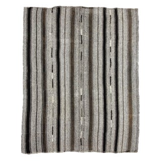 1960s Vintage Striped Gray Kilim Rug- 7′2″ × 9′ For Sale