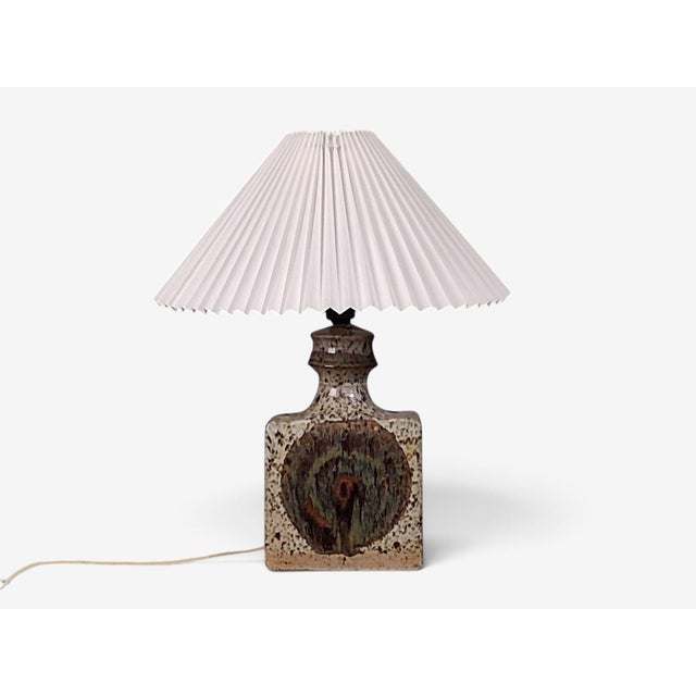 Mid-Century Modern 1960s Danish Modern Beige Glazed Ceramic Table Lamp For Sale - Image 3 of 11